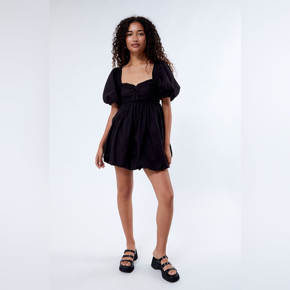 Free People Rendezvous Me Black Puff Sleeve Dress
